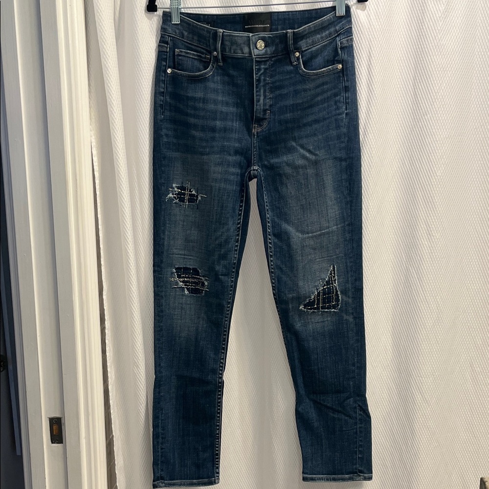White House Black Market Dark Blue Distressed Skinny Jeans